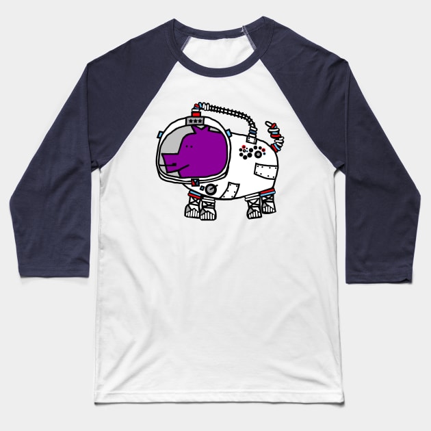 Astronaut Space Pilot Sci Fi Purple Pig Baseball T-Shirt by ellenhenryart